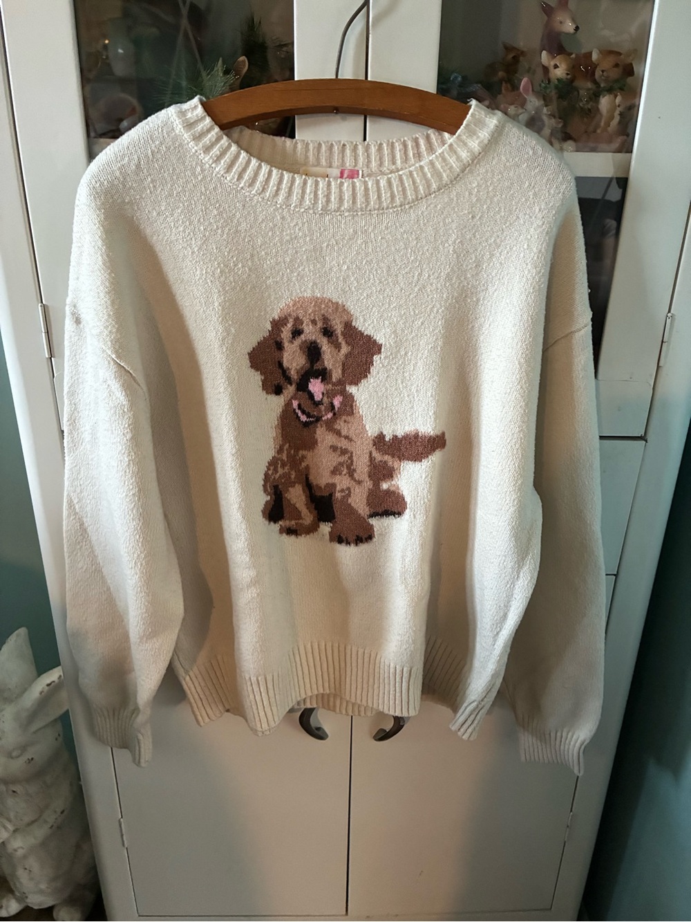 Hazel Moon sz XL Cream Sweater with Brown Puppy Motif